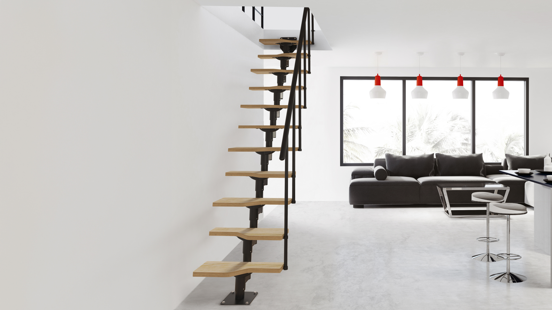 Staircase ATLANTA Black (RAL 9005) + beech treads